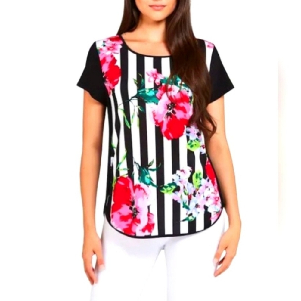 (M)Nygard💥Host Pick💥 Floral/ Stripe🌷 Short Sleeve Top  Ptp21"×L28.5"